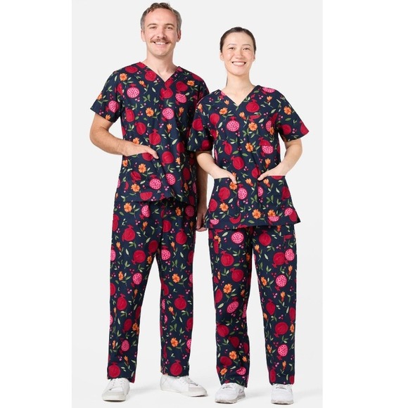 Princess Highway Unisex Navy Pomegranate Scrub Pant Size L - Picture 3 of 14